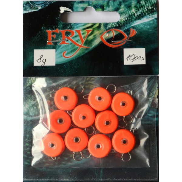 Грузило вухатий для риболовлі, таблетка (ексцентрик) колір Silvereyes Orange, 10шт в уп., вага 8г